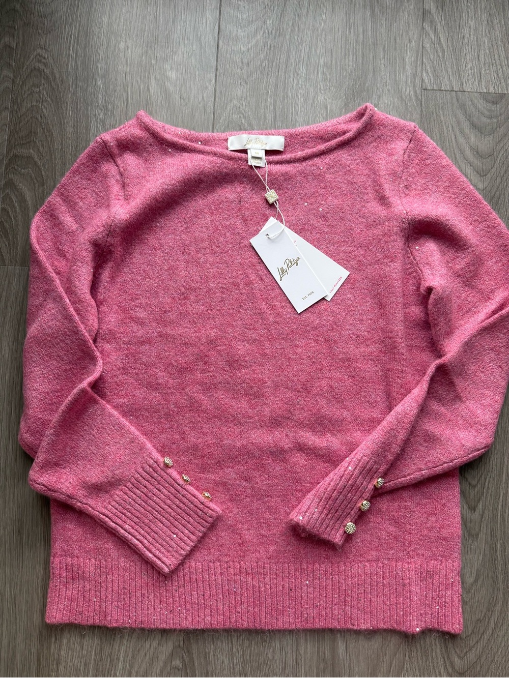 Lilly Pulitzer Lola Sequin Confetti Pink Metallic Boatneck Sweater